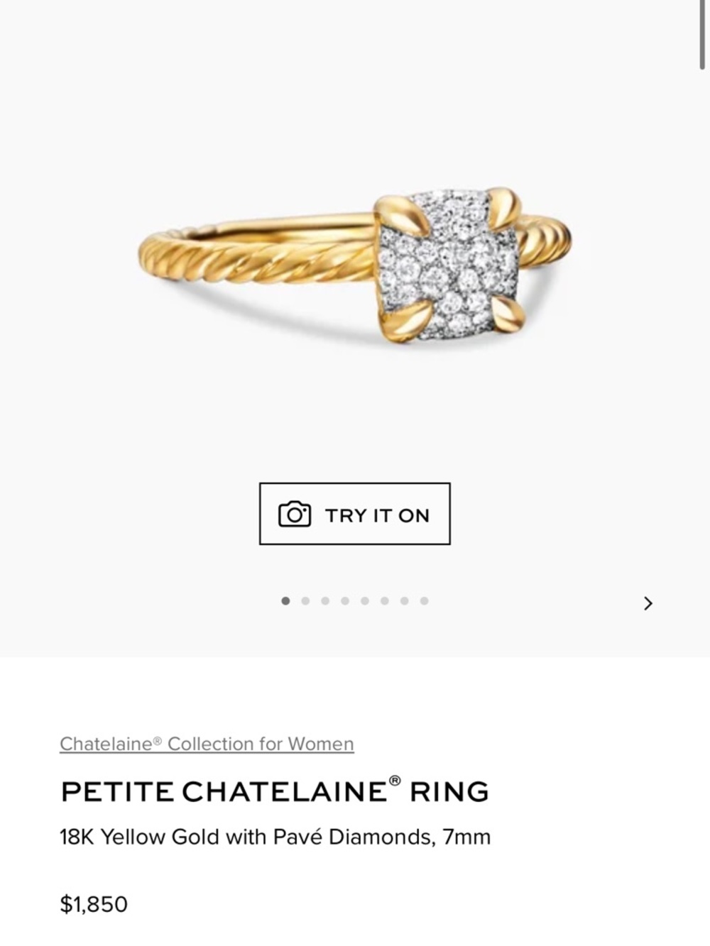 David Yurman Pave Diamond Petite Chatelaine Ring 18K Yellow Gold Like New Size 6 - Picture 5 of 5